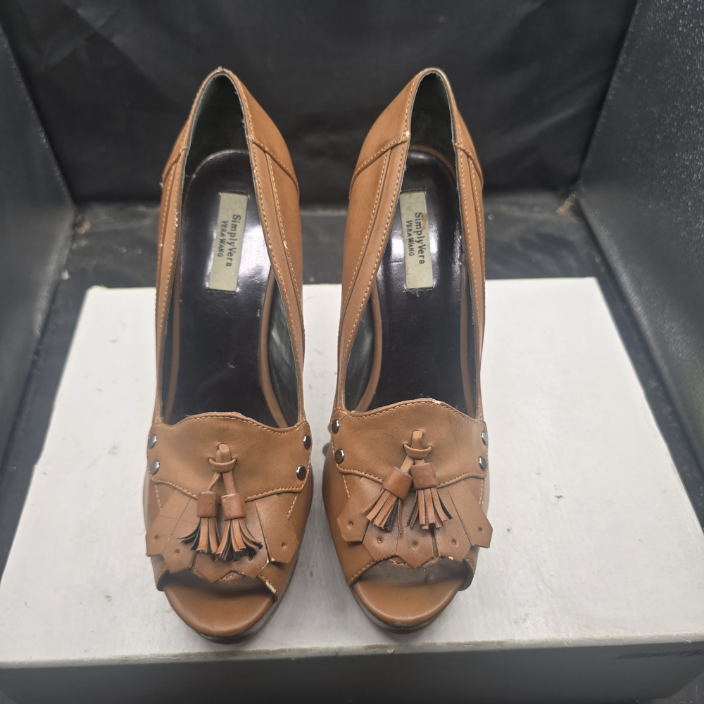 Simply Vera Vera Wang Tan Tassel Peep-Toe Heels